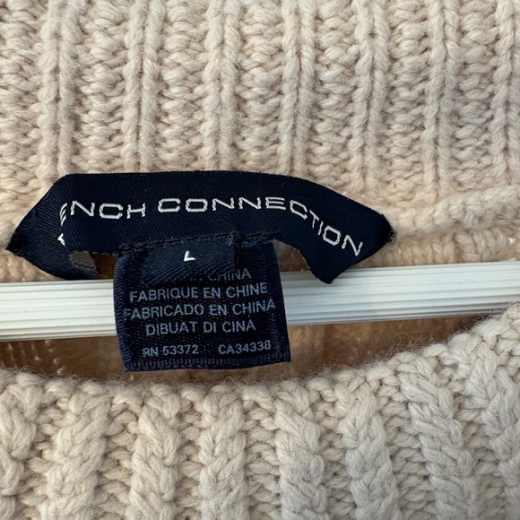 French Connection Cable Knit Cowl Neck Light Beige Sweater Wool Blend - Picture 7 of 11